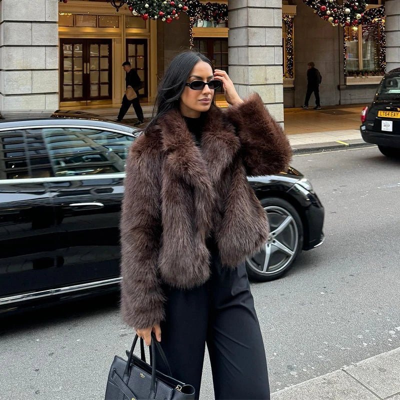 Marian Brown Plush Faux Fur Coat - Cozy Winter Jacket
