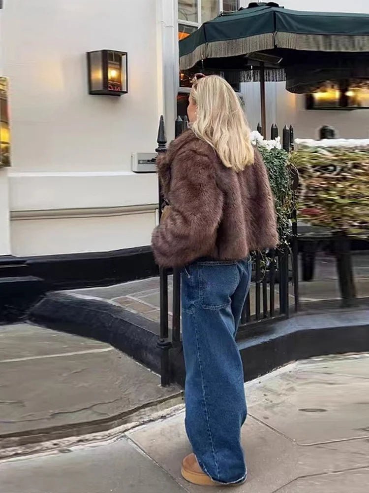 Marian Brown Plush Faux Fur Coat - Cozy Winter Jacket - Image 6