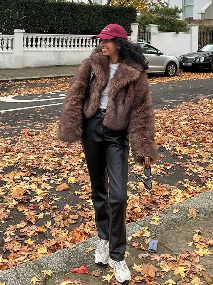 Marian Brown Plush Faux Fur Coat - Cozy Winter Jacket - Image 4