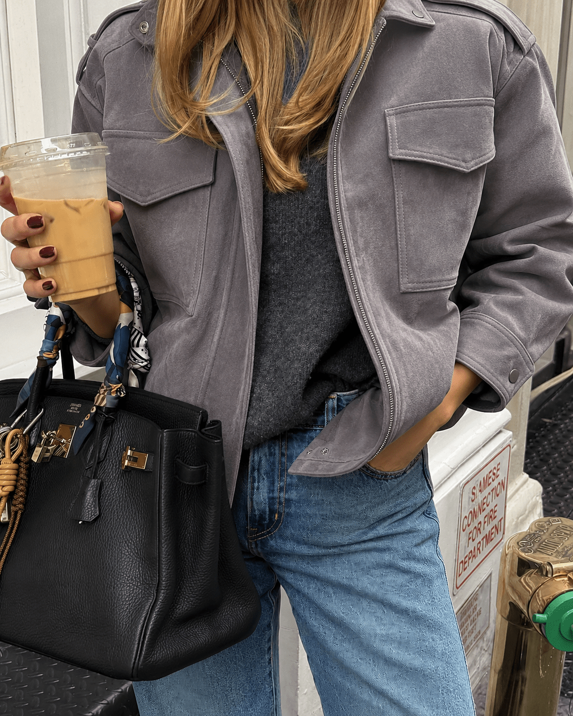Marianne High Neck Suede Pocket Jacket - Women's Fall and Winter Outerwear - Image 2