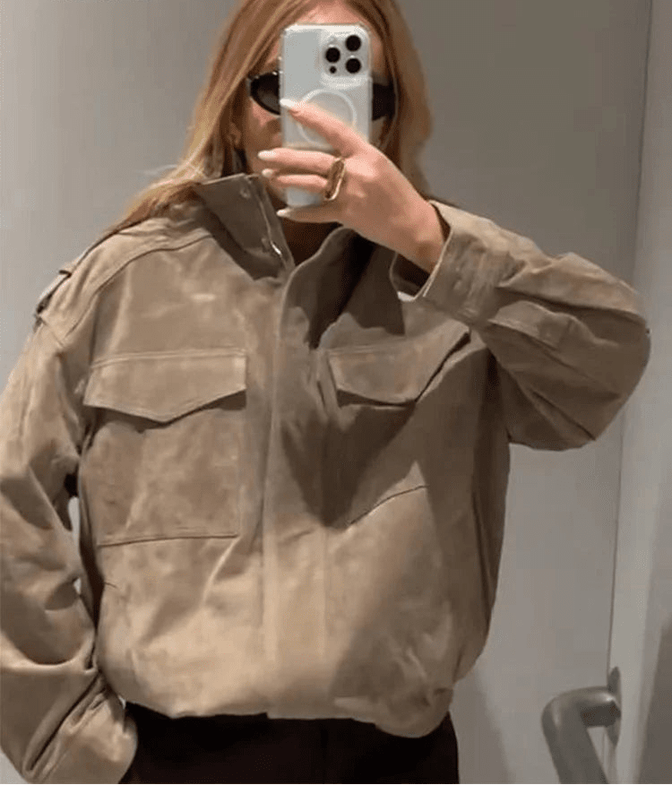 Marianne High Neck Suede Pocket Jacket - Women's Fall and Winter Outerwear - Image 5