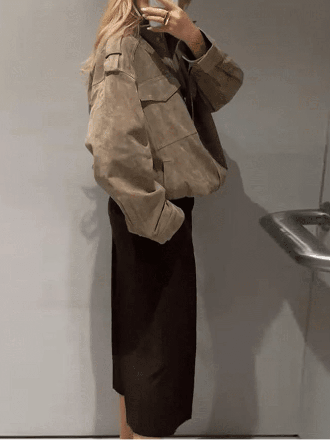 Marianne High Neck Suede Pocket Jacket - Women's Fall and Winter Outerwear - Image 7