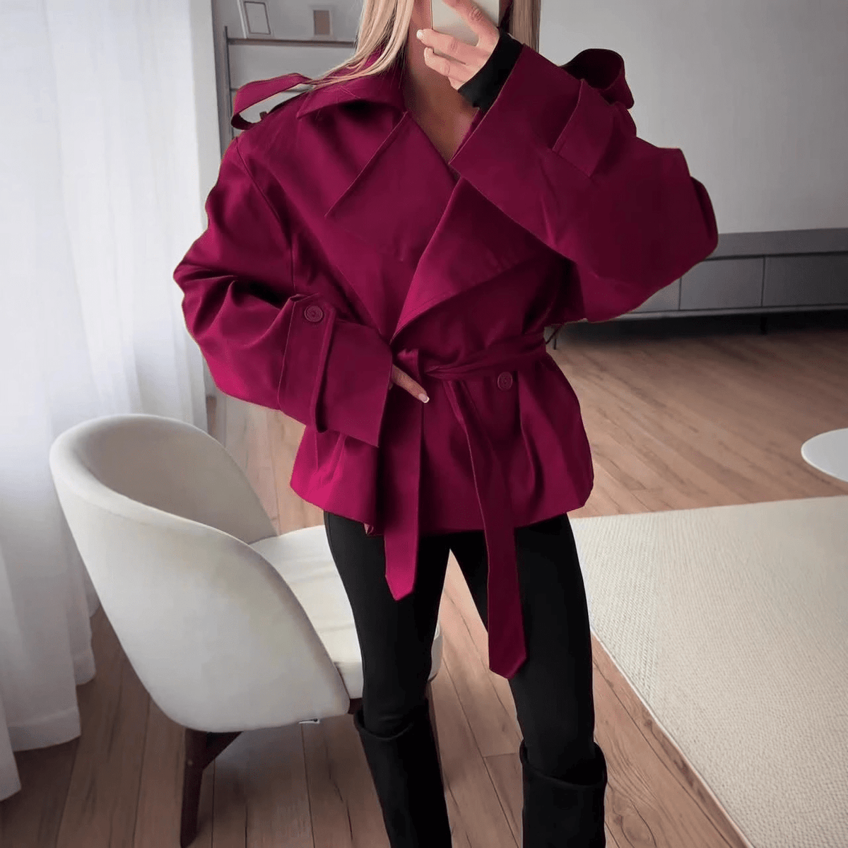 Molly Belted Cropped Trench Coat - Women's Fall and Winter Outerwear - Image 7