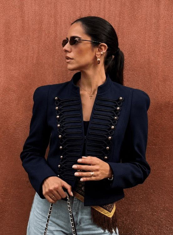 Nadya Stand Collar Napoleon Jacket - Women's Fall and Winter Outerwear - Image 4