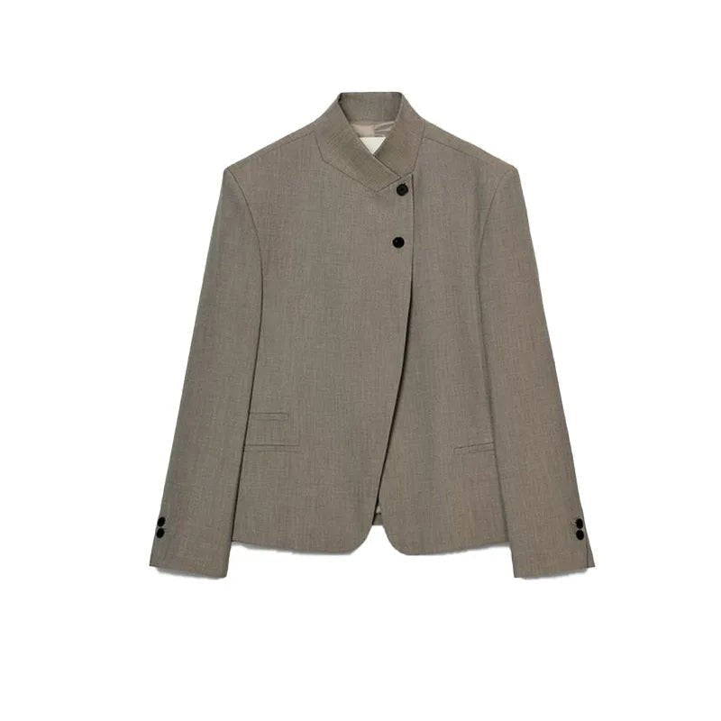 Noa Solid Stand Collar Blazer Jacket - Women's Fall and Winter Outerwear - Image 3