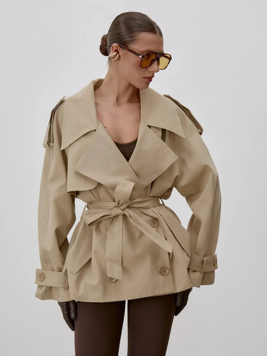 Octavia Lace-Up Stand Collar Trenchcoat - Women's Fall and Winter Outerwear - Image 8