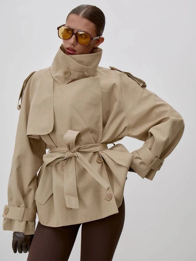 Octavia Lace-Up Stand Collar Trenchcoat - Women's Fall and Winter Outerwear - Image 7