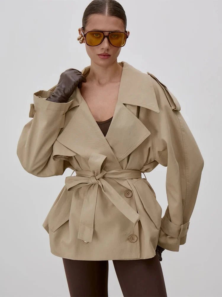 Octavia Lace-Up Stand Collar Trenchcoat - Women's Fall and Winter Outerwear - Image 5