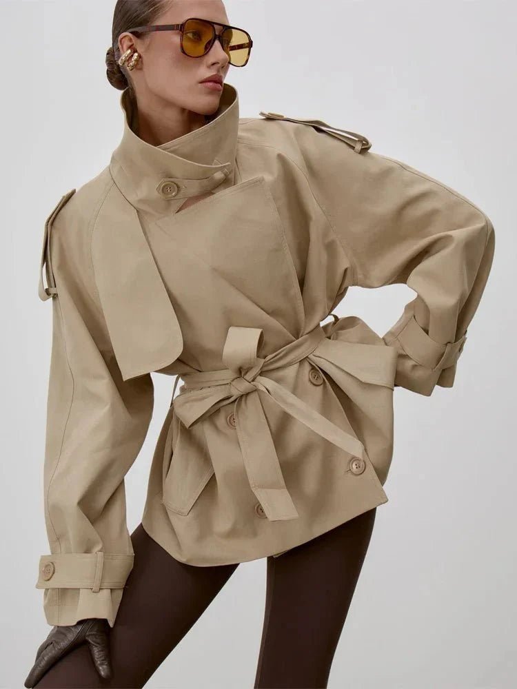 Octavia Lace-Up Stand Collar Trenchcoat - Women's Fall and Winter Outerwear - Image 6