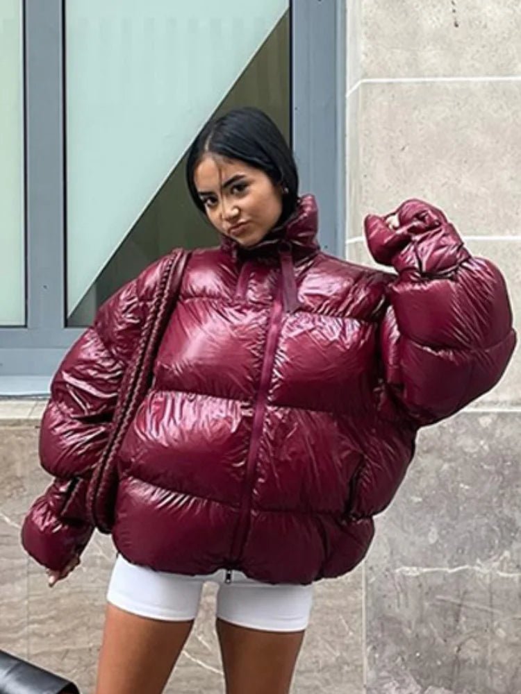 Olivia Shiny Puffer Jacket - Women's Fall and Winter Outerwear - Image 3
