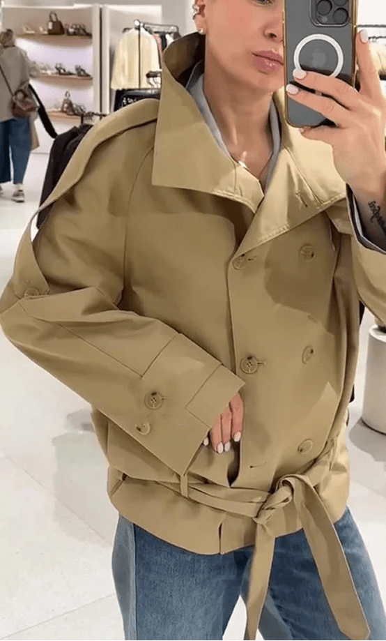 Phoebe Lace Up Cropped Trench Coat - Women's Fall and Winter Outerwear - Image 3