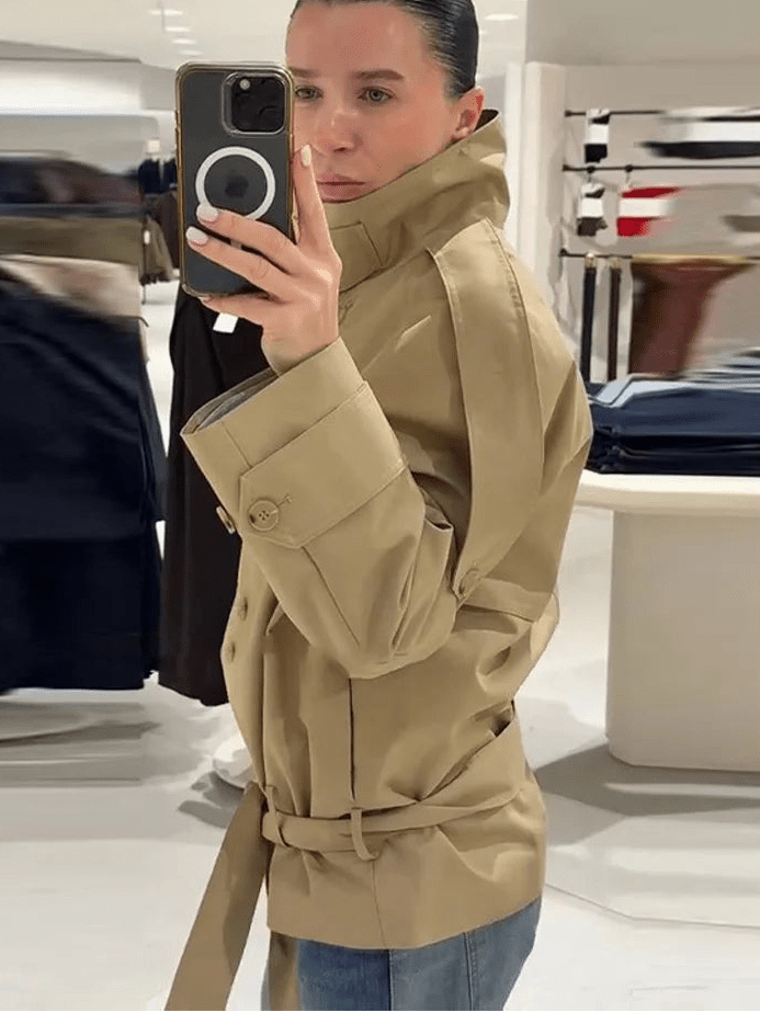 Phoebe Lace Up Cropped Trench Coat - Women's Fall and Winter Outerwear - Image 5
