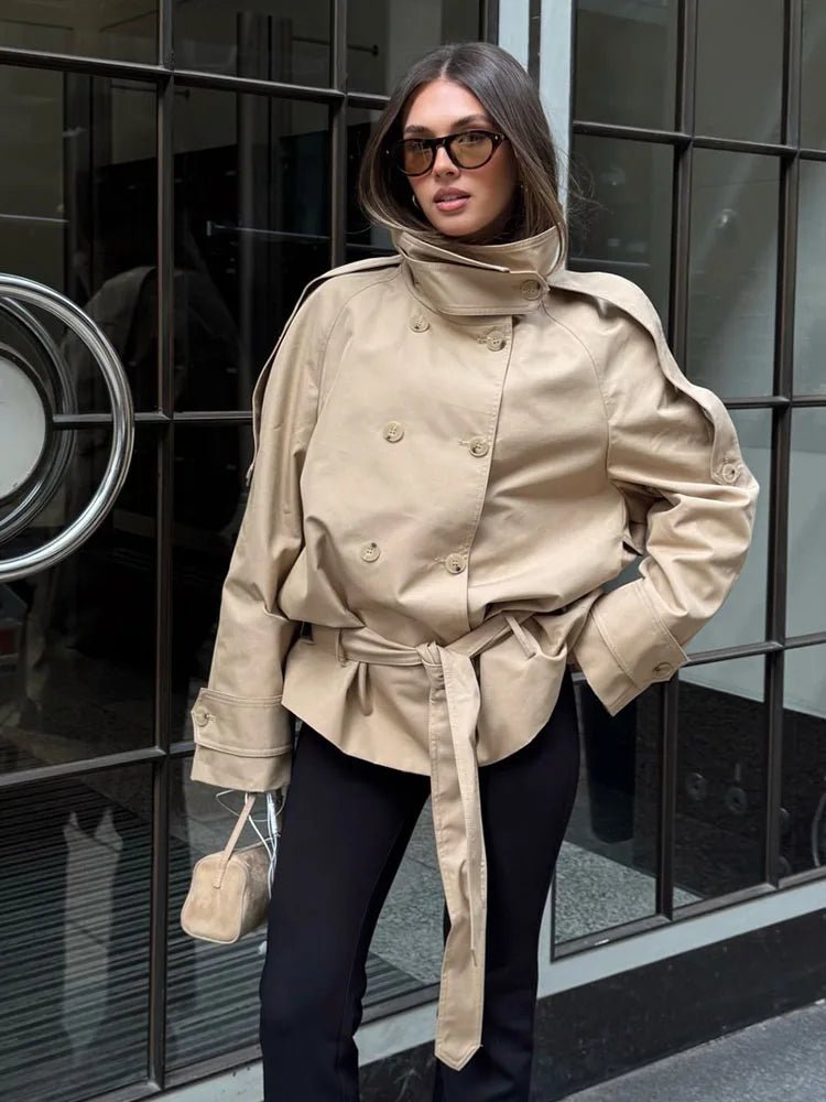 Portia High Neck Lace Up Coat - Women's Fall and Winter Outerwear - Image 3