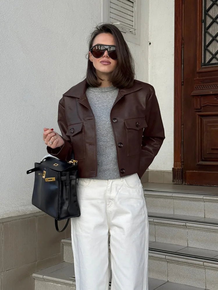 Rachelle Cropped Faux Leather Jacket - Women's Fall and Winter Outerwear - Image 4