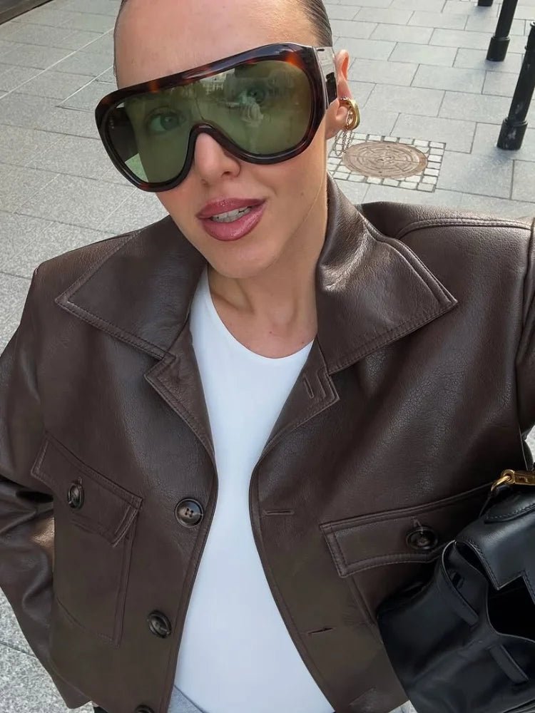 Rachelle Cropped Faux Leather Jacket - Women's Fall and Winter Outerwear - Image 2