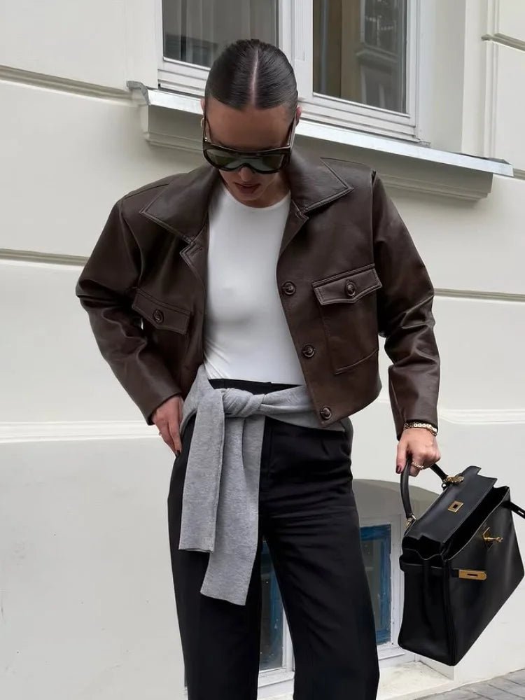 Rachelle Cropped Faux Leather Jacket - Women's Fall and Winter Outerwear - Image 6