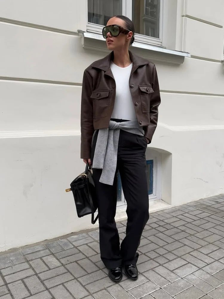 Rachelle Cropped Faux Leather Jacket - Women's Fall and Winter Outerwear - Image 7