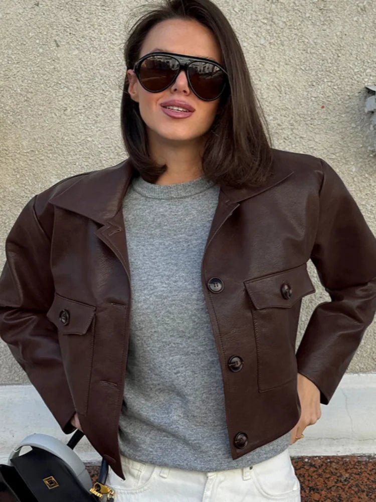 Rachelle Cropped Faux Leather Jacket - Women's Fall and Winter Outerwear - Image 5