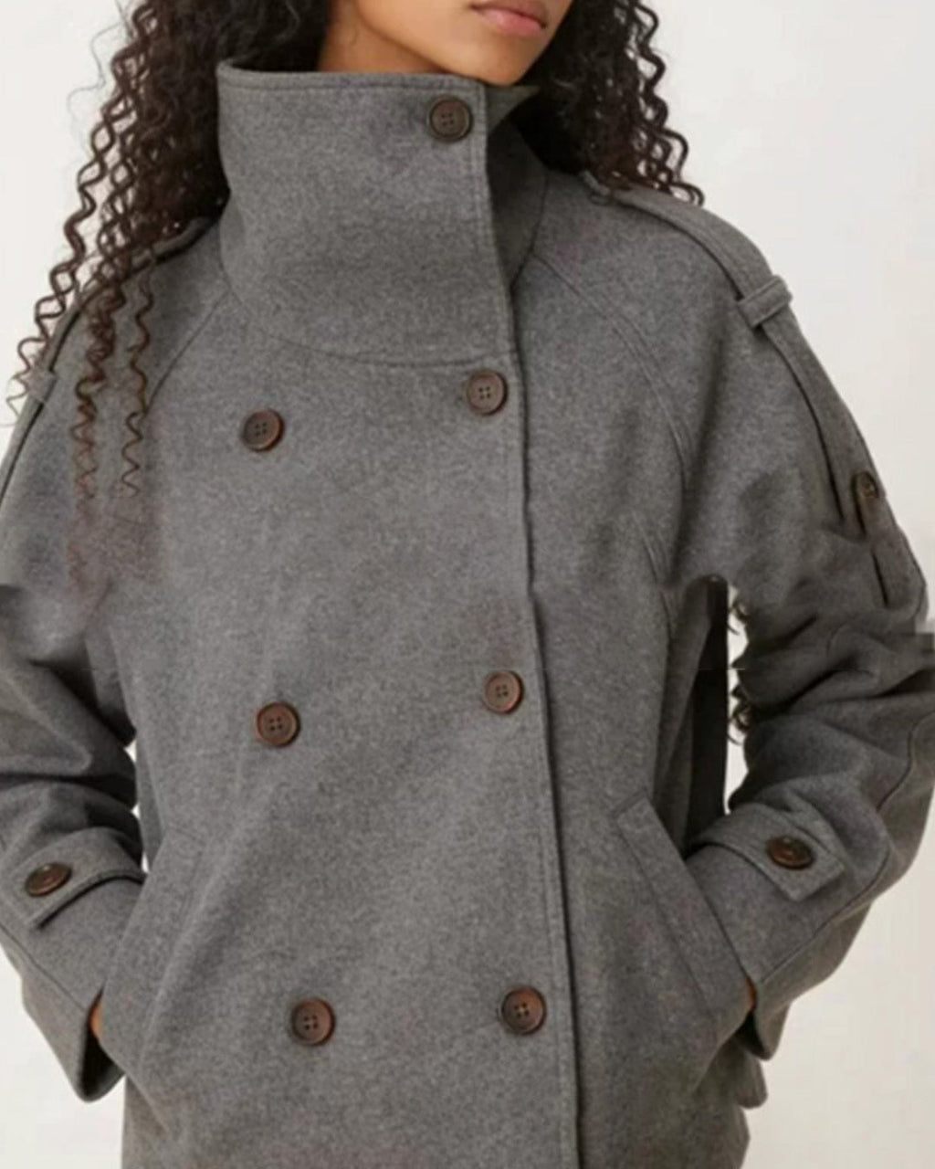 Rhea Stand Collar Breasted Coat - Women's Fall and Winter Outerwear - Image 8