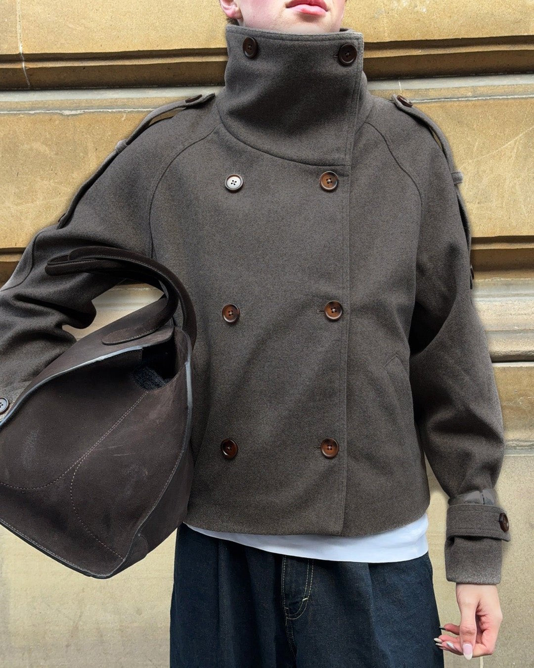 Rhea Stand Collar Breasted Coat - Women's Fall and Winter Outerwear - Image 6