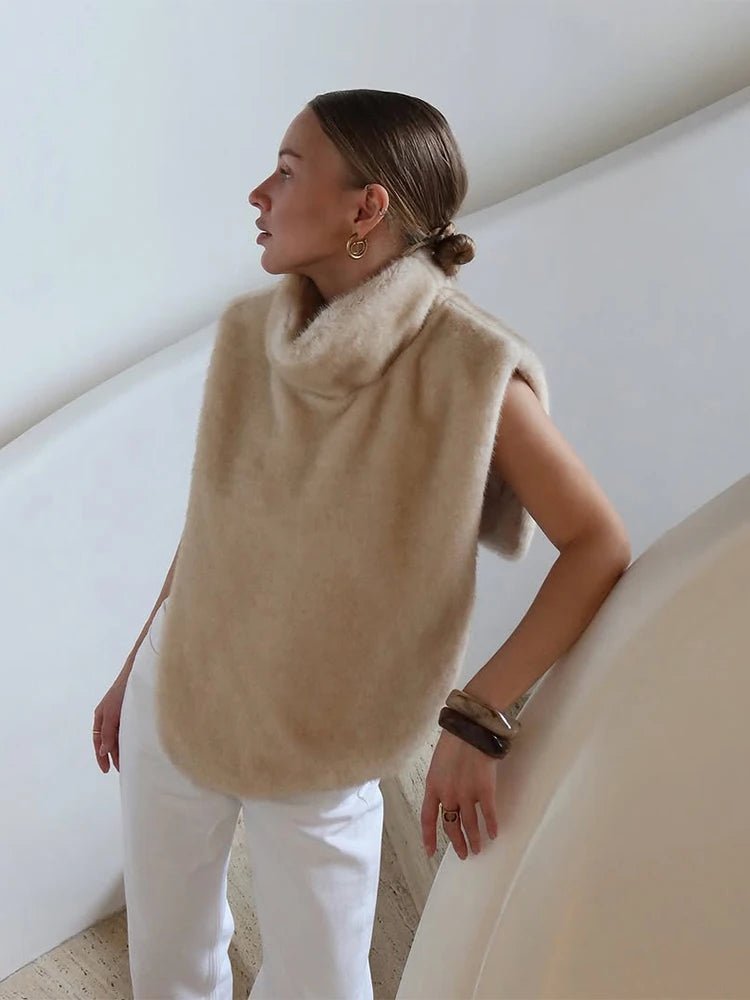 Rina Faux Fur Turtleneck Vest - Women's Fall and Winter Outerwear - Image 15