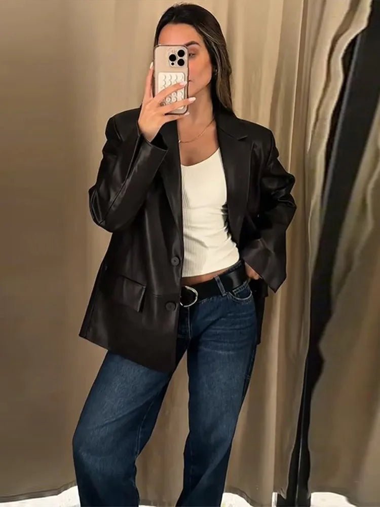 Ryza Vegan Leather Blazer - Women's Fall and Winter Outerwear - Image 4