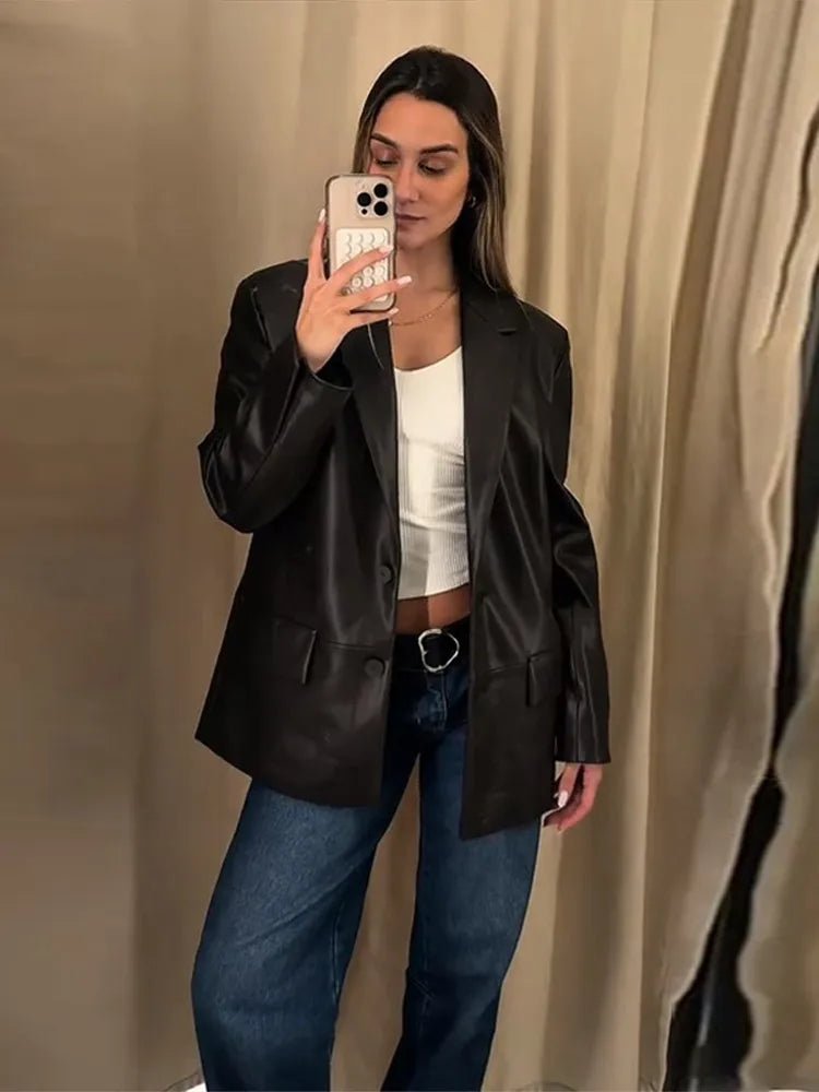 Ryza Vegan Leather Blazer - Women's Fall and Winter Outerwear - Image 3