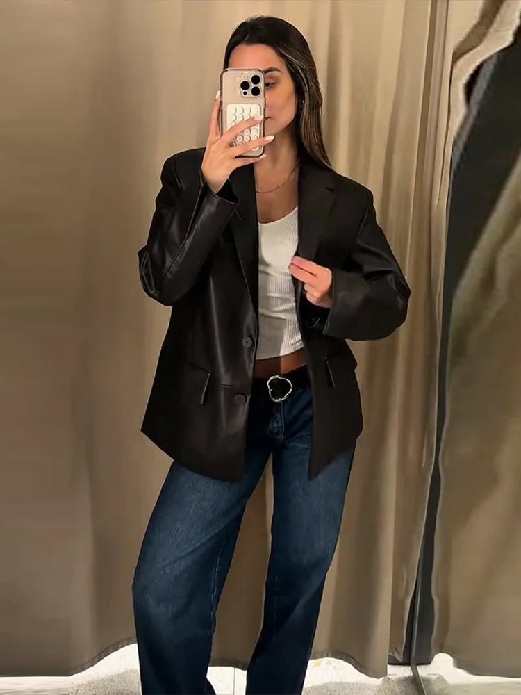 Ryza Vegan Leather Blazer - Women's Fall and Winter Outerwear - Image 5