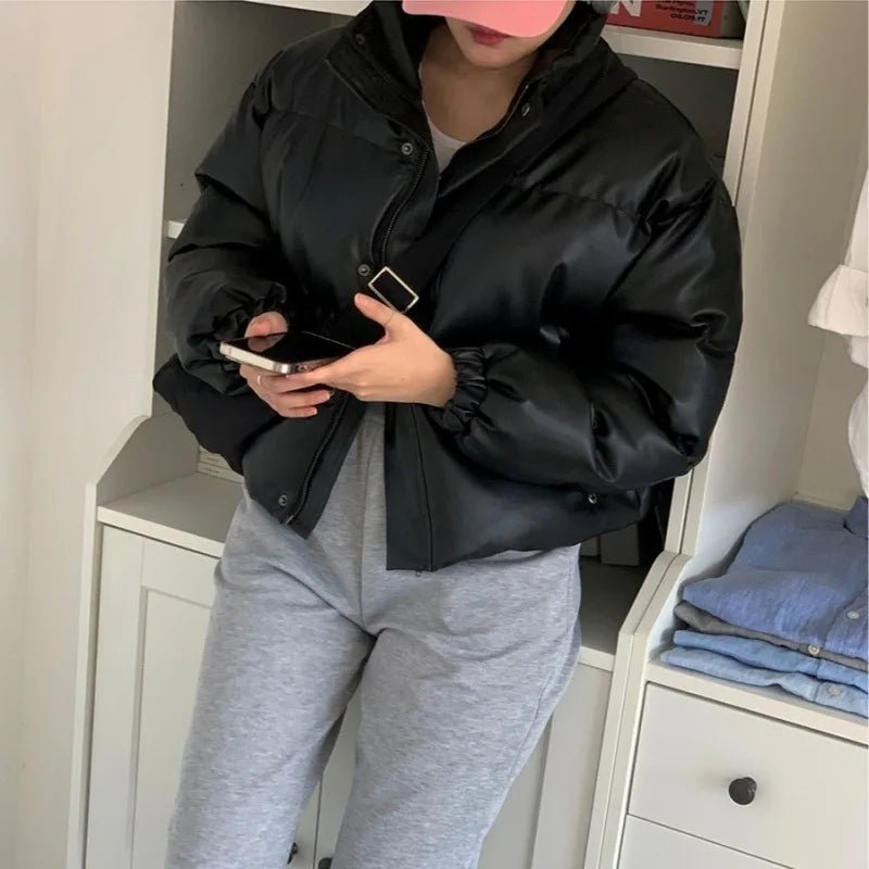 Samantha Faux Leather Puffer Jacket - Women's Fall and Winter Outerwear - Image 8