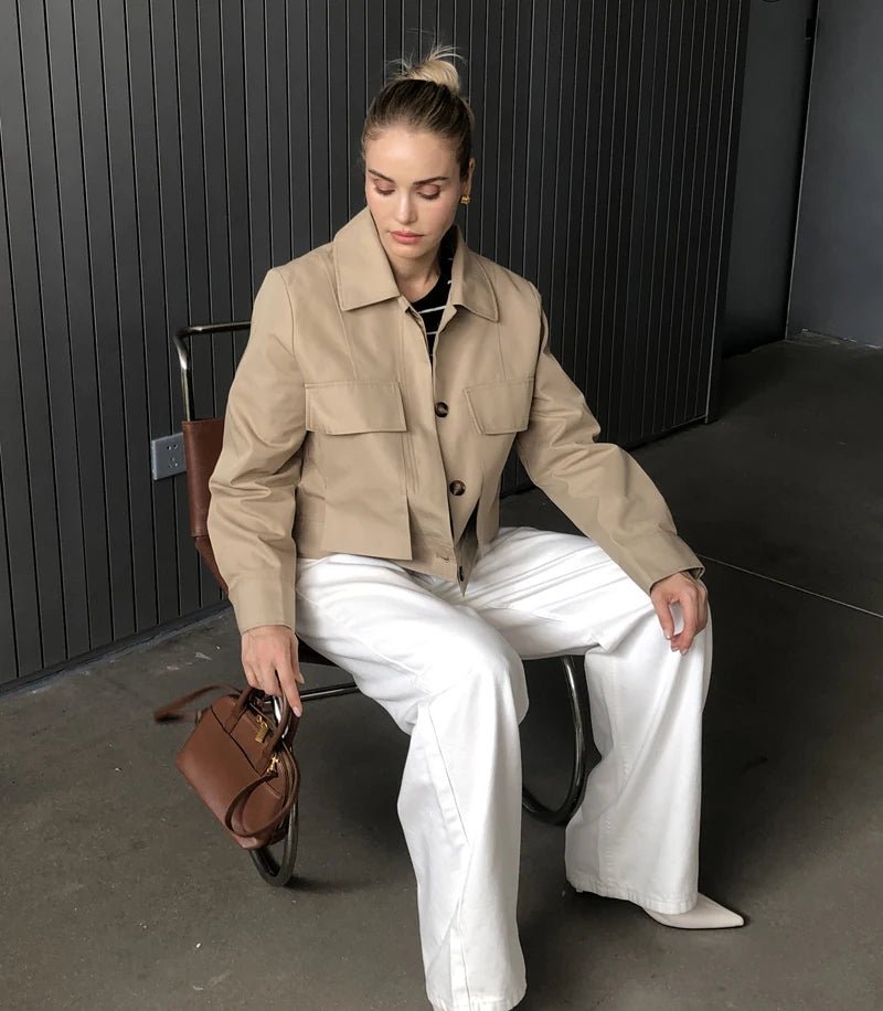 Sandra Flap Pockets Short Jacket - Women's Fall and Winter Outerwear - Image 2