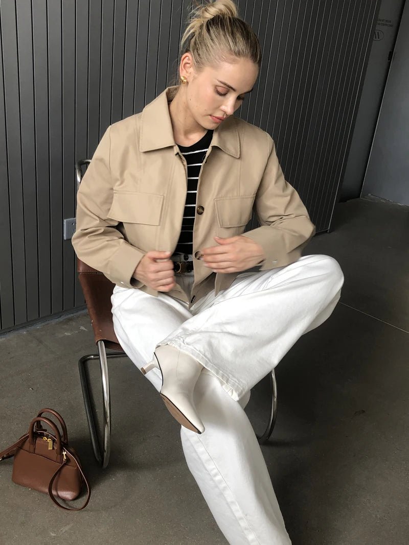 Sandra Flap Pockets Short Jacket - Women's Fall and Winter Outerwear