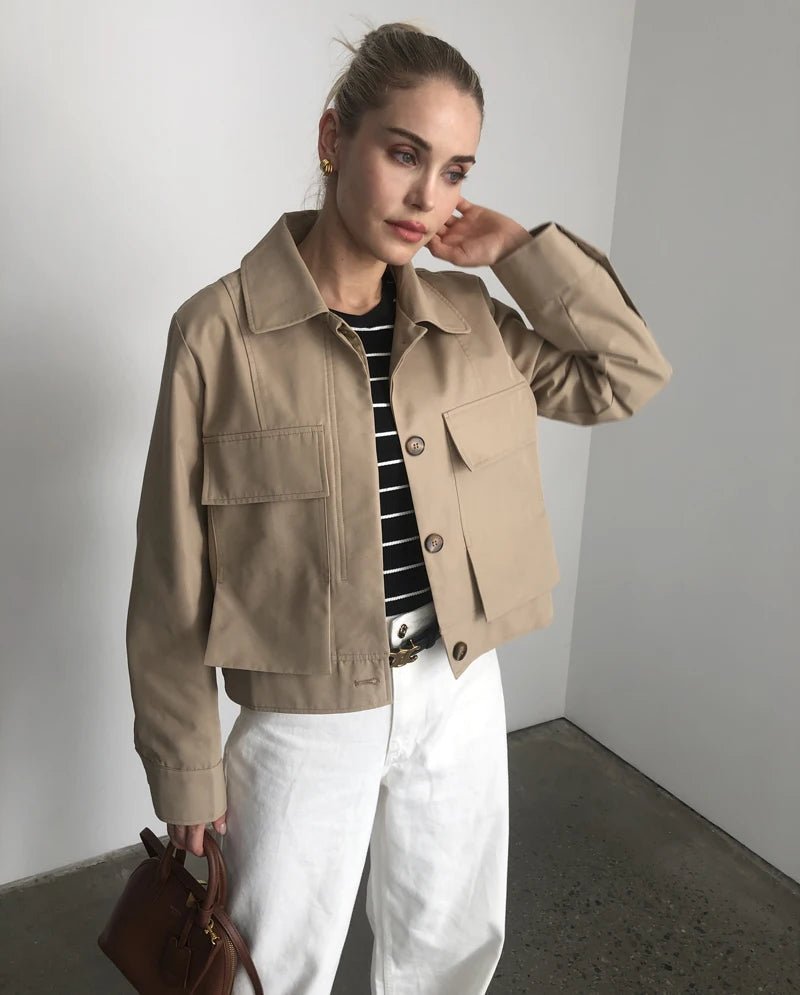 Sandra Flap Pockets Short Jacket - Women's Fall and Winter Outerwear - Image 3
