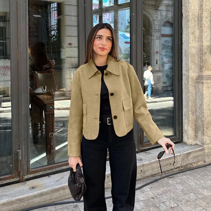 Sandy Collared Suede Jacket - Women's Fall and Winter Outerwear