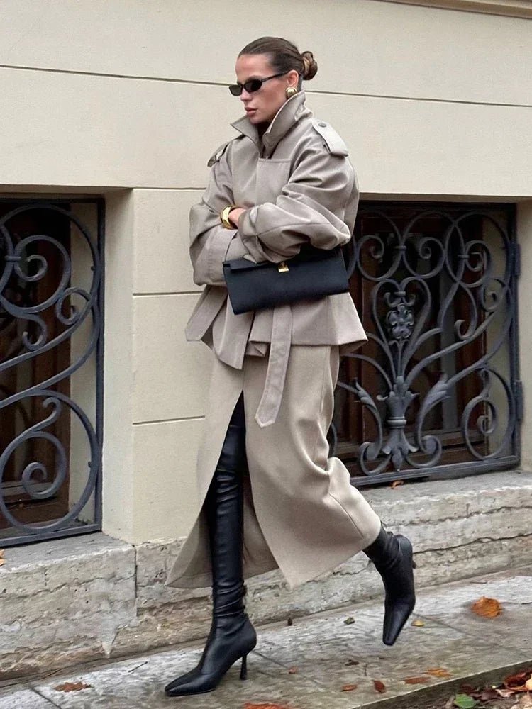 Sandy Lace Up Short Trench Coat - Women's Fall and Winter Outerwear - Image 15