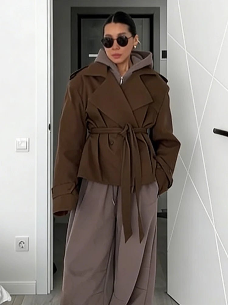 Sandy Lace Up Short Trench Coat - Women's Fall and Winter Outerwear - Image 4