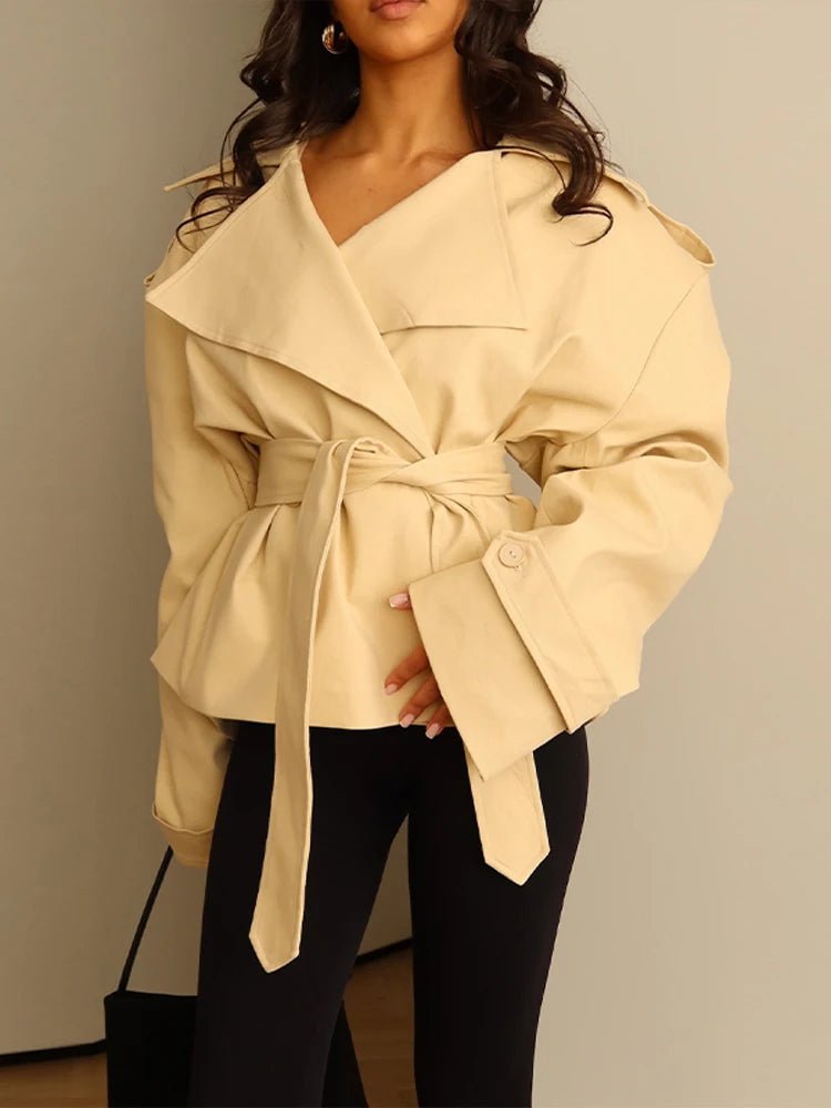 Sandy Lace Up Short Trench Coat - Women's Fall and Winter Outerwear - Image 17