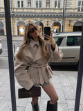 Sandy Lace Up Short Trench Coat - Women's Fall and Winter Outerwear - Image 11