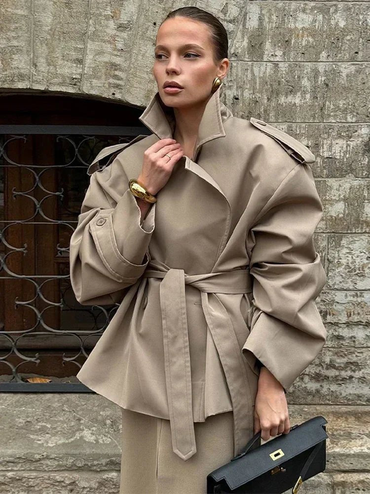 Sandy Lace Up Short Trench Coat - Women's Fall and Winter Outerwear - Image 16