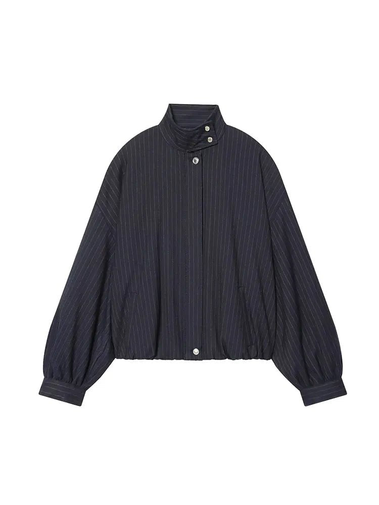 Saskia Striped Stand Collar Jacket - Women's Fall and Winter Outerwear - Image 2
