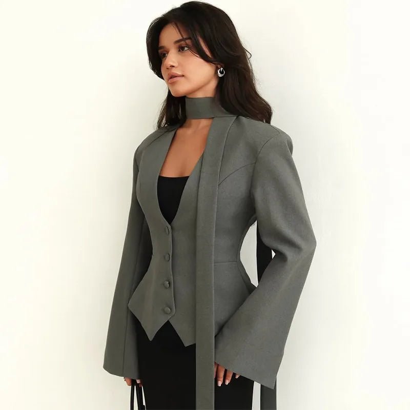 Scarlett Scarf Blazer Coat - Women's Fall and Winter Outerwear - Image 4