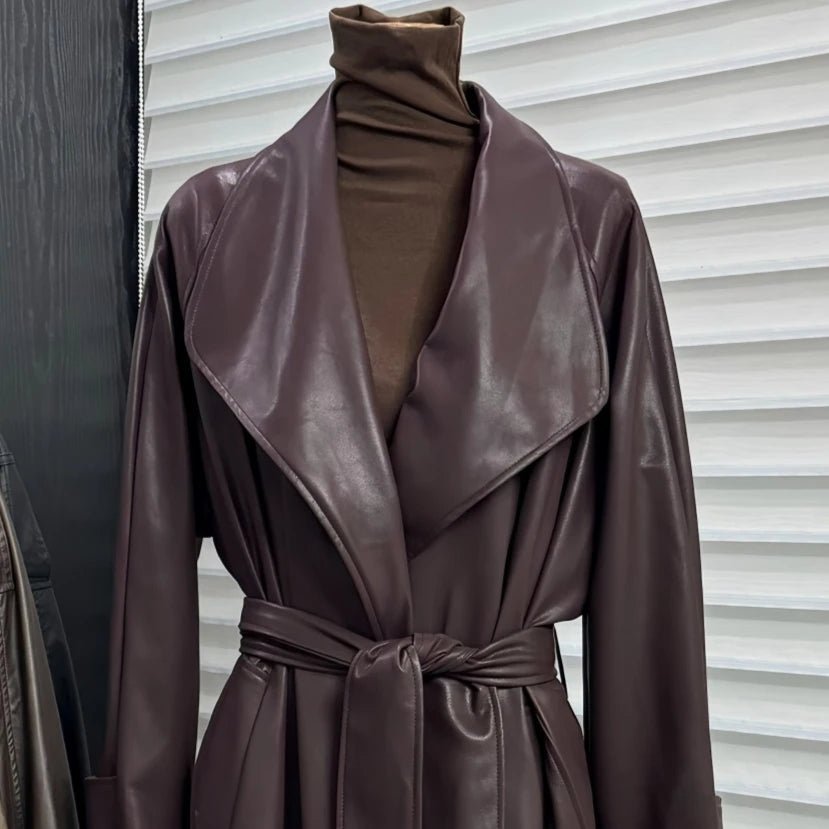Shiela Faux Leather Maxi Trench Coat - Women's Fall and Winter Outerwear - Image 12