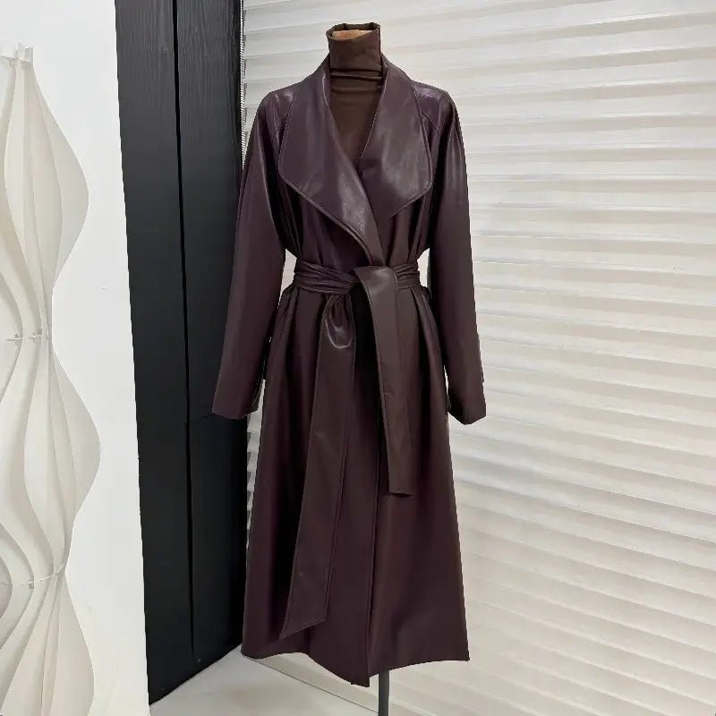 Shiela Faux Leather Maxi Trench Coat - Women's Fall and Winter Outerwear - Image 9