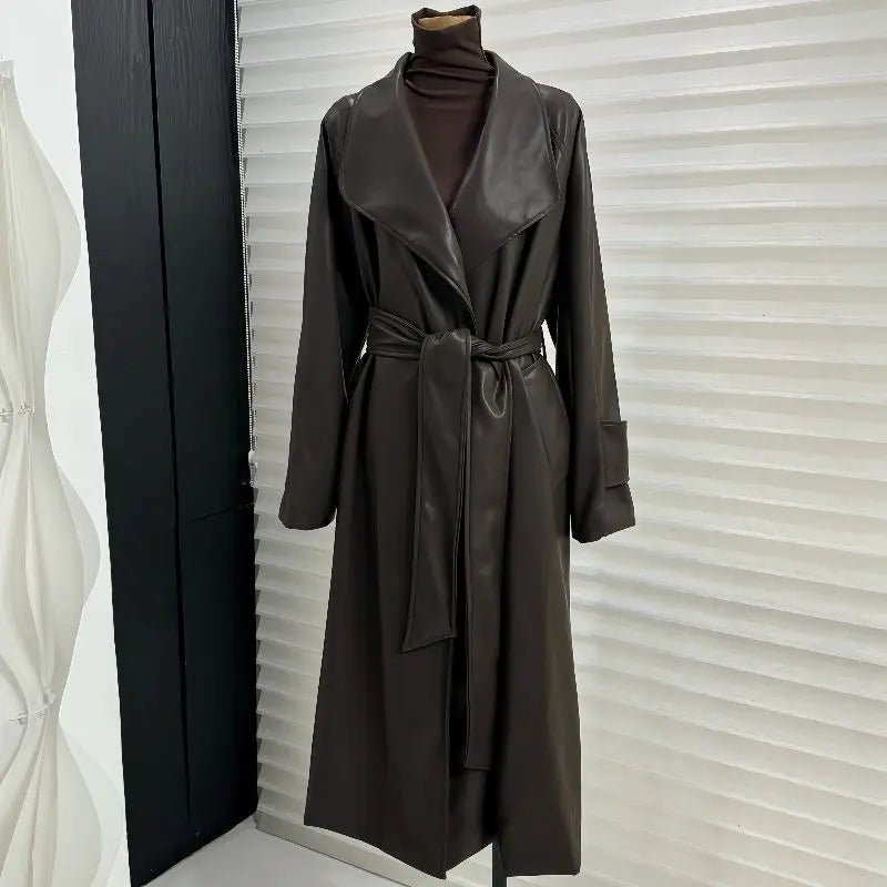 Shiela Faux Leather Maxi Trench Coat - Women's Fall and Winter Outerwear - Image 10