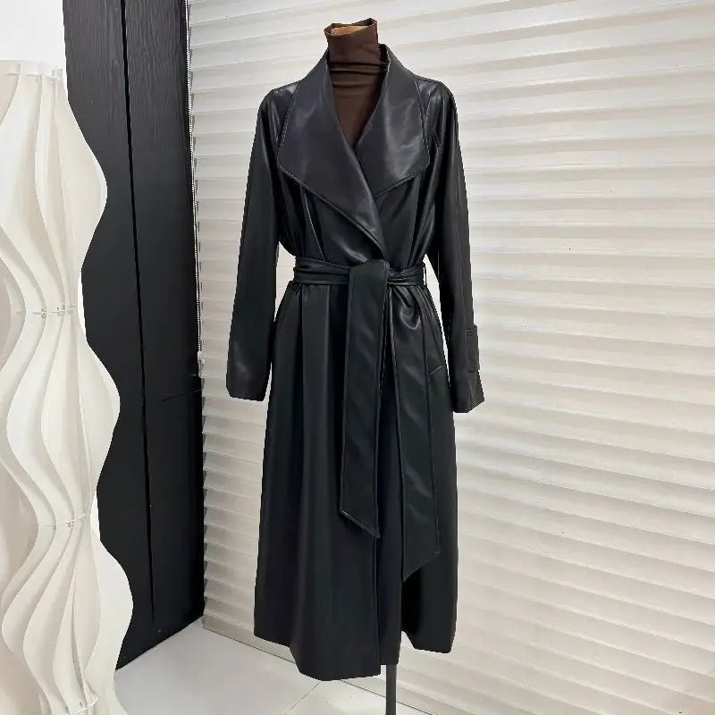 Shiela Faux Leather Maxi Trench Coat - Women's Fall and Winter Outerwear - Image 8