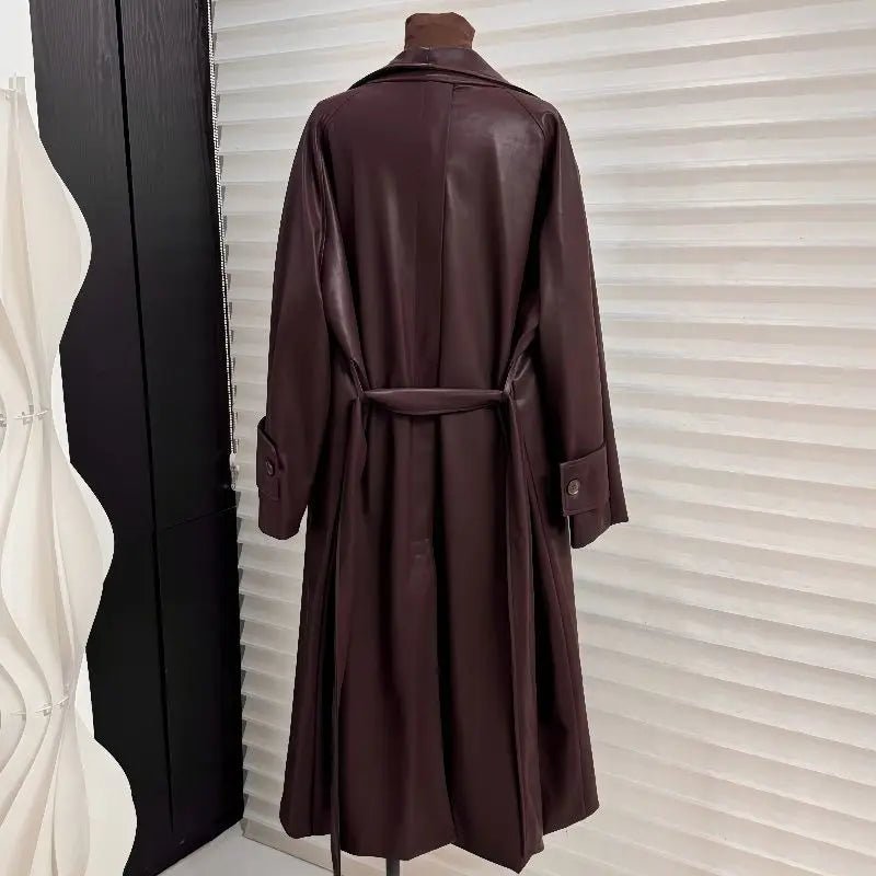 Shiela Faux Leather Maxi Trench Coat - Women's Fall and Winter Outerwear - Image 11