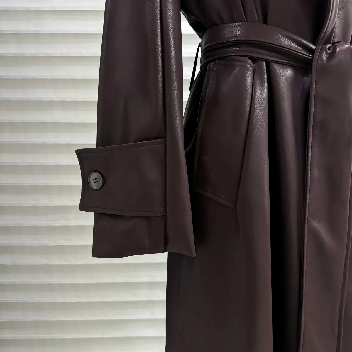 Shiela Faux Leather Maxi Trench Coat - Women's Fall and Winter Outerwear - Image 7