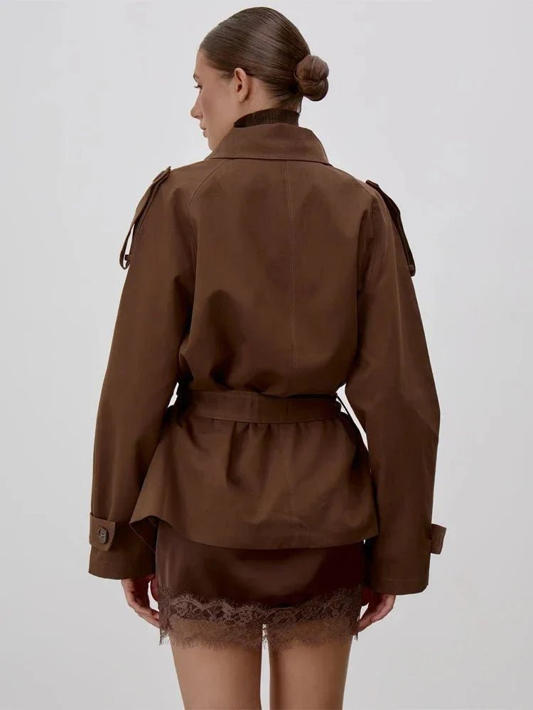 Sonia Lace Up Stand Collar Trenchcoat - Women's Fall and Winter Outerwear - Image 5