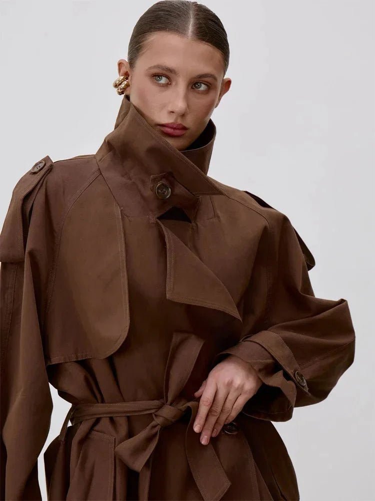 Sonia Lace Up Stand Collar Trenchcoat - Women's Fall and Winter Outerwear - Image 6