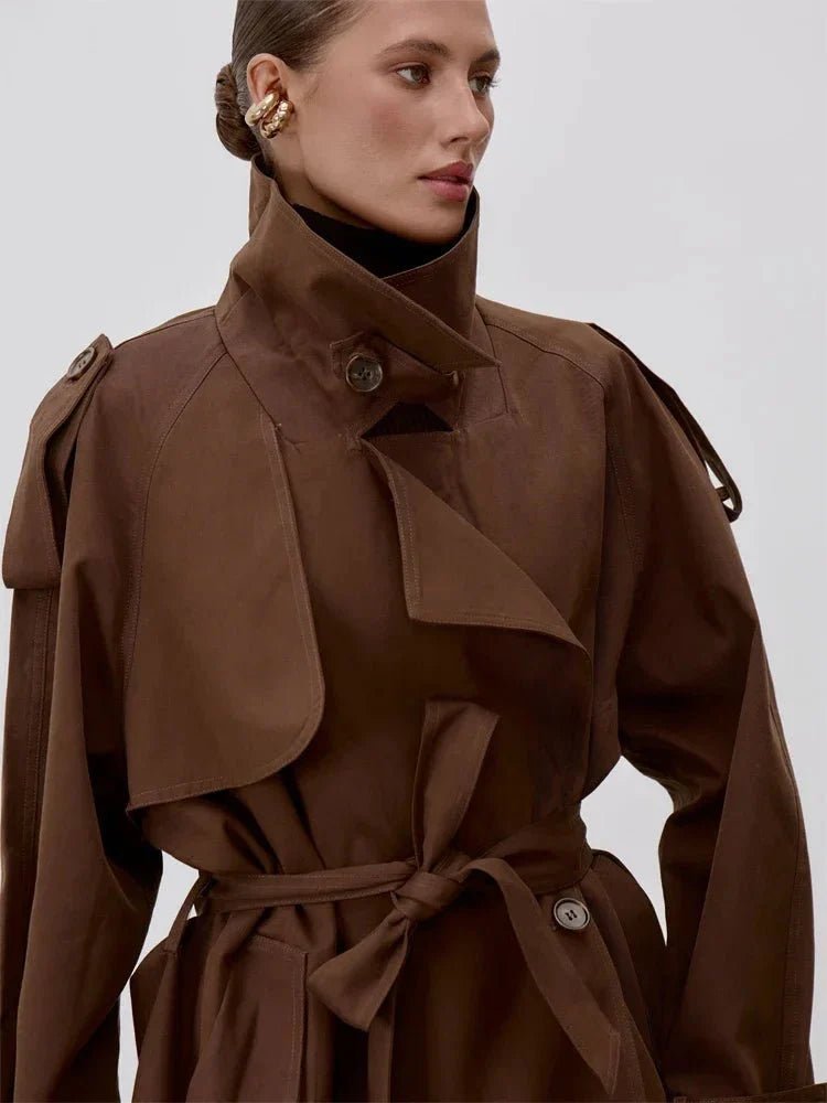 Sonia Lace Up Stand Collar Trenchcoat - Women's Fall and Winter Outerwear - Image 7