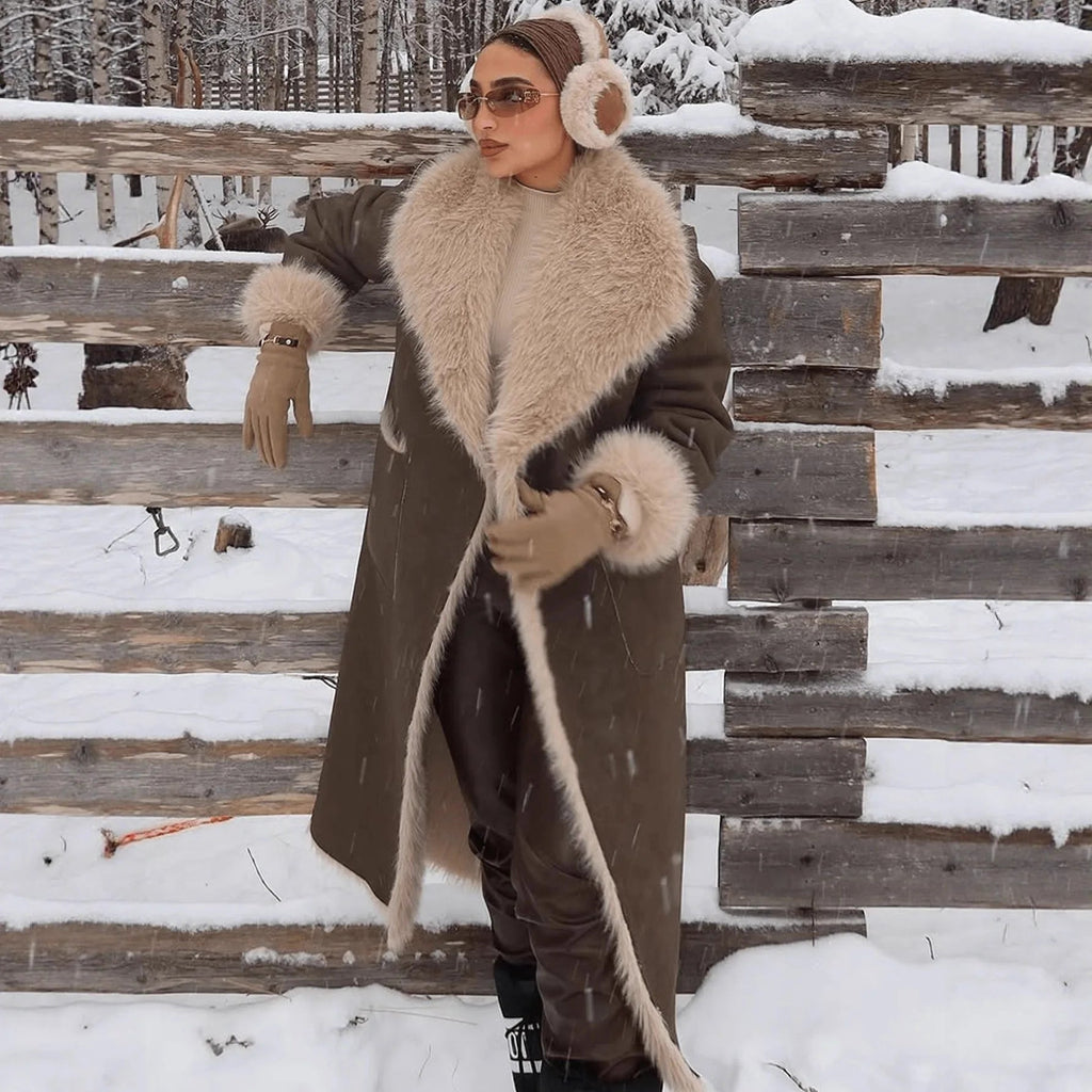 Sydney Faux Fur Suede Long Coat - Women's Fall and Winter Outerwear - Image 2